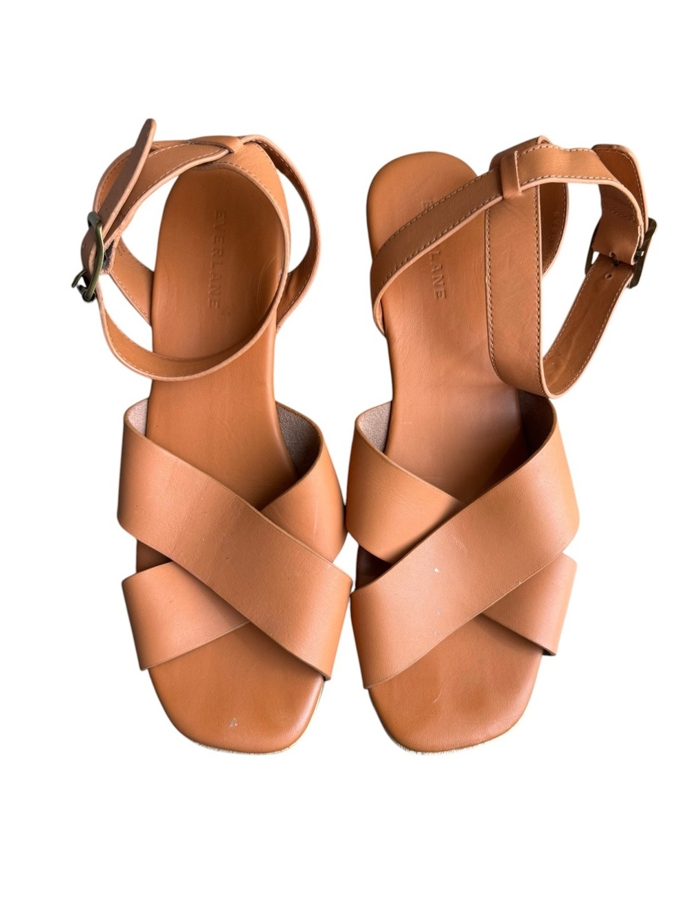 Everlane - The Clog Sandal Cognac Leather Platform Shoes Sz 10